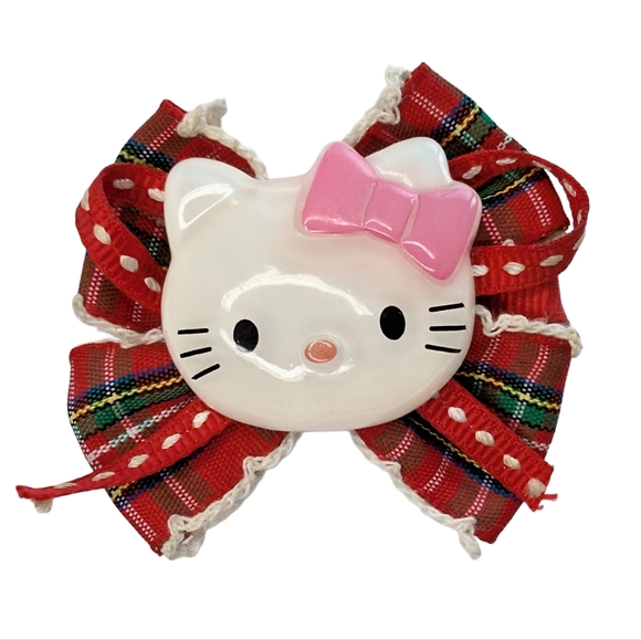Accessories - Hello Kitty Y2K Cat Cartoon Custom Red Tartan Clip in hair Bow‎
